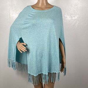 Project Cotton Fringe Aqua Green Color Poncho One Size